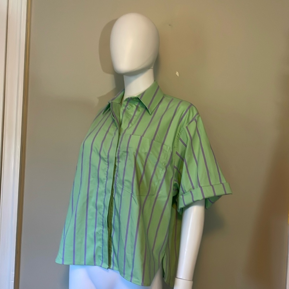 Zara size extra small green and purple women’s button down shirt